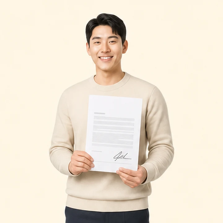 무직자 장기렌트카 서면 견적서를 들고 있는 고객